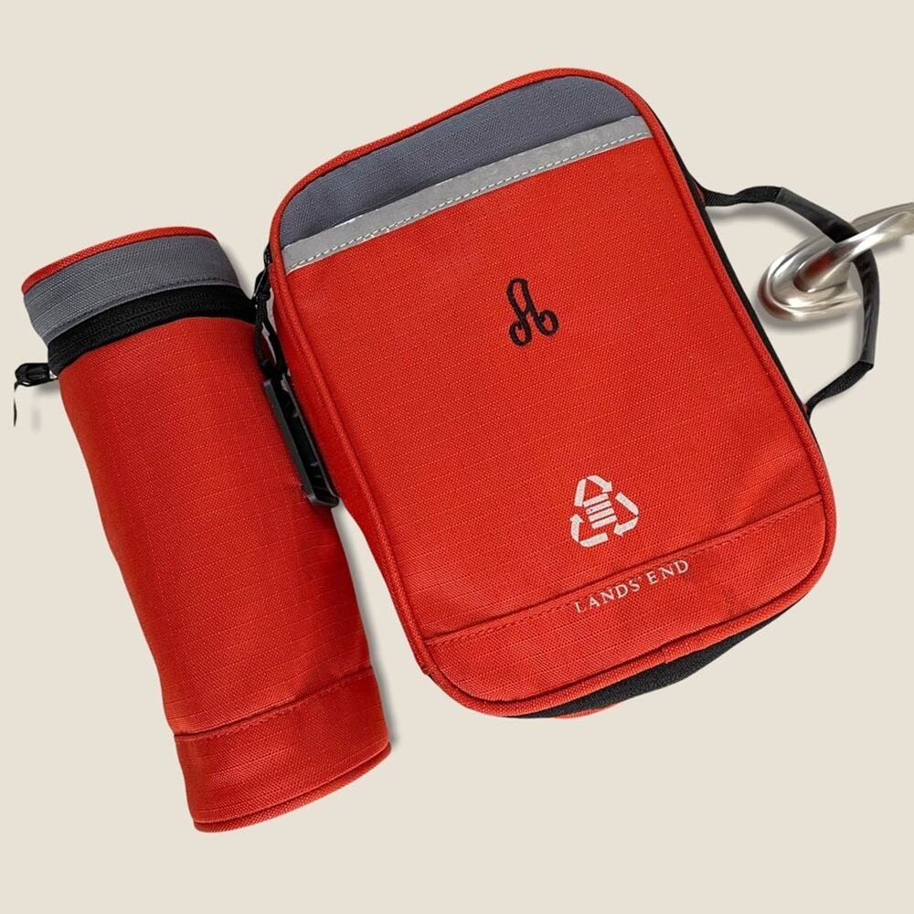 Lands End Insulated Lunch Box Bottle Bag Set Red Monogram Initial A Kids School
